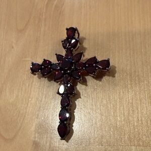 Elegant Garnet and Sterling Silver .925 Cross Pendant